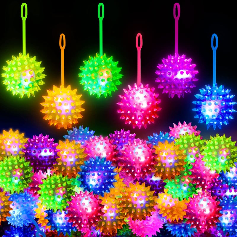 Leitee Bouncy Balls Party Favor for Kid Light up LED Ball Bulk Glow in The Dark LED Flashing Light Spiky Toy on Rope Sensory Stress Relief Fidget Toy Rubber for Teen Adult Student36 Pieces - Image 2