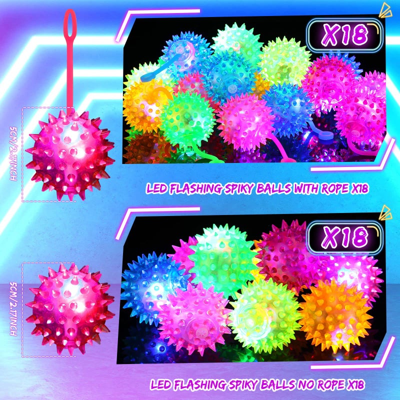 Leitee Bouncy Balls Party Favor for Kid Light up LED Ball Bulk Glow in The Dark LED Flashing Light Spiky Toy on Rope Sensory Stress Relief Fidget Toy Rubber for Teen Adult Student36 Pieces - Image 3