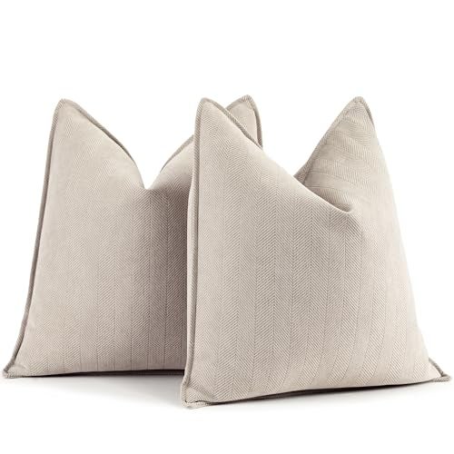 ZWJD Beige Pillow Covers 22x22 Set of 2 Chenille Throw Pillow Covers with Elegant Design Soft and Luxurious Decorative Throw Pillows for Couch, Bed, and Home Decor - Image 1