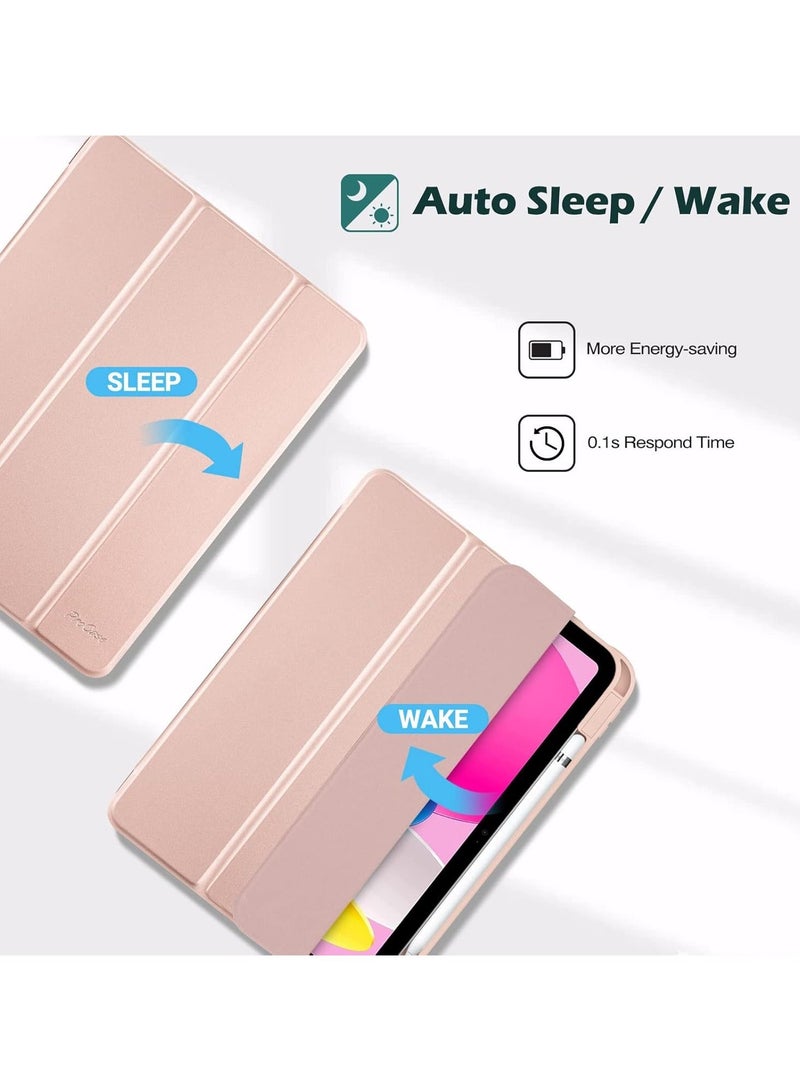 راكسوم حافظة لجهاز iPad 10.9 بوصة من الجيل العاشر مع حامل قلم 2022، غطاء خلفي شفاف ثلاثي الطيات، غطاء واقٍ مقاوم للصدمات لجهاز iPad 10th Gen A2696 A2757 A2777 2022 وردي - Image 3