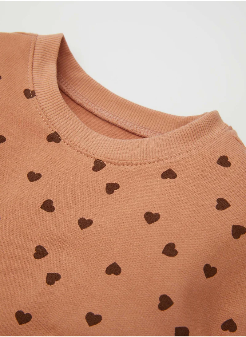 DeFacto Heart Printed Crew Neck Sweatshirt With Elastic Waist Tights 2-Piece Set