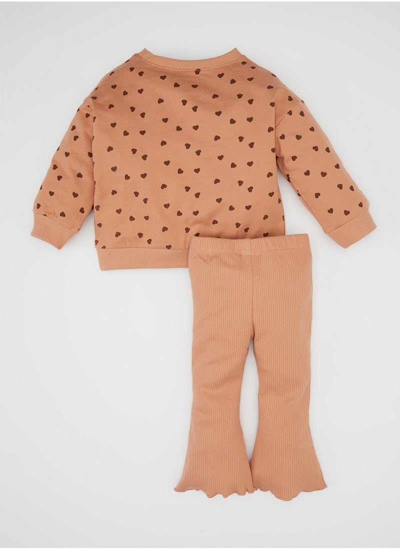 DeFacto - Heart Printed Crew Neck Sweatshirt With Elastic Waist Tights 2-Piece Set - Image 1
