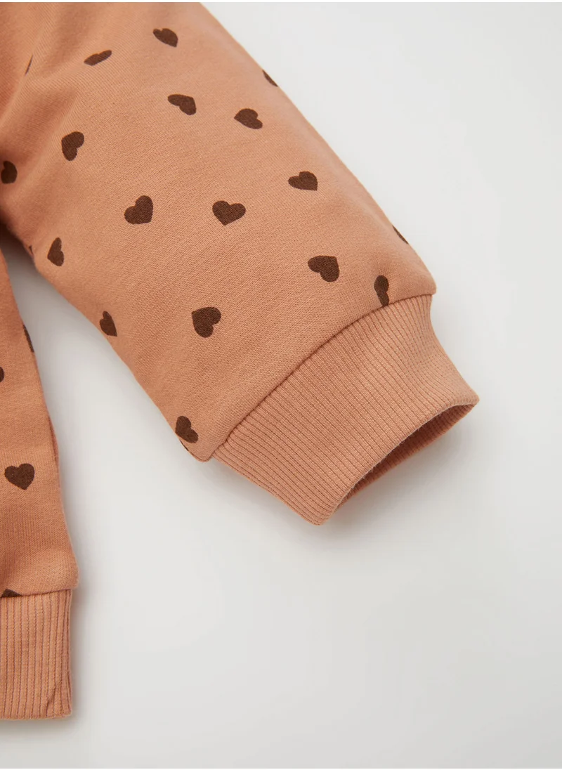 DeFacto Heart Printed Crew Neck Sweatshirt With Elastic Waist Tights 2-Piece Set
