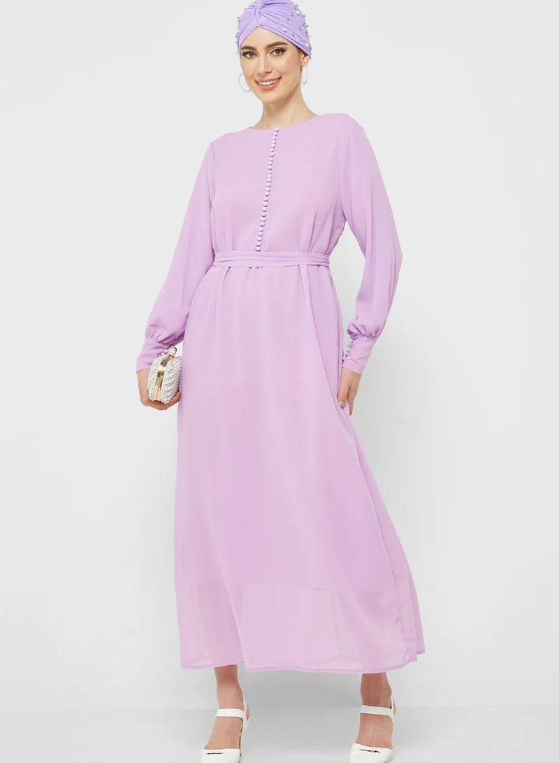 Khizana Puff Sleeve Chiffon Dress