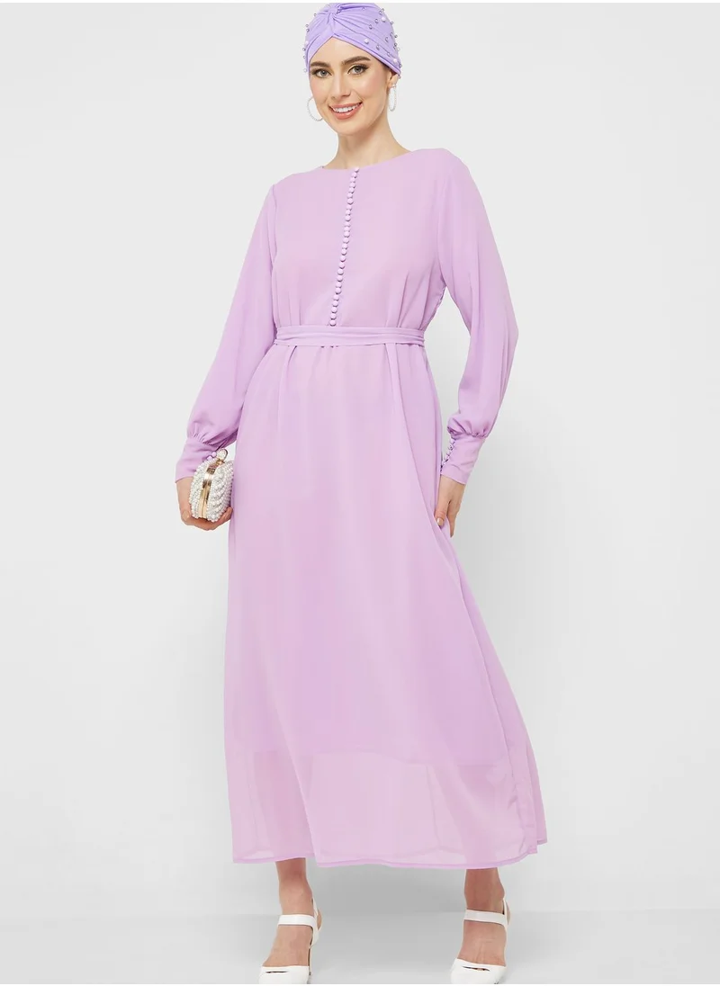 Khizana Puff Sleeve Chiffon Dress