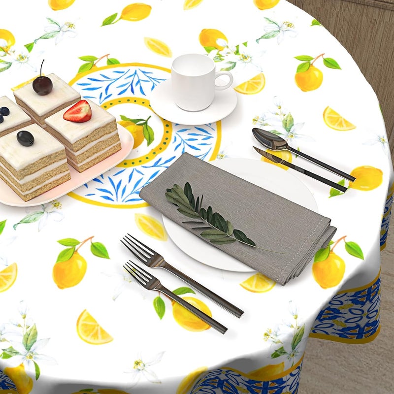 Granbey Lemon Round Tablecloth 60 Inch  Watercolor Floral Lemon Table Cloths Tile Flowers Fruits Table Cover Decorative for Kitchen Dining Room Picnic Party - Image 5