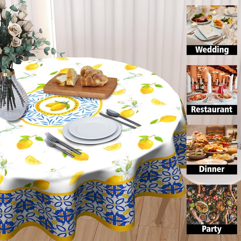 Granbey Lemon Round Tablecloth 60 Inch  Watercolor Floral Lemon Table Cloths Tile Flowers Fruits Table Cover Decorative for Kitchen Dining Room Picnic Party - Image 4
