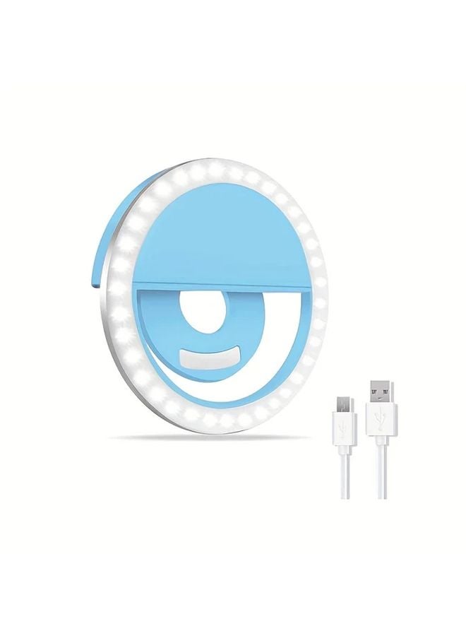 Blue Rechargeable LED Ring Light for Selfies Live Streaming Dual Power USB Battery - Image 1