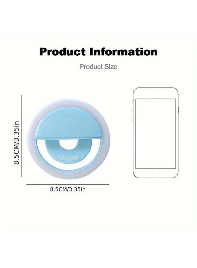Blue Rechargeable LED Ring Light for Selfies Live Streaming Dual Power USB Battery - Image 3