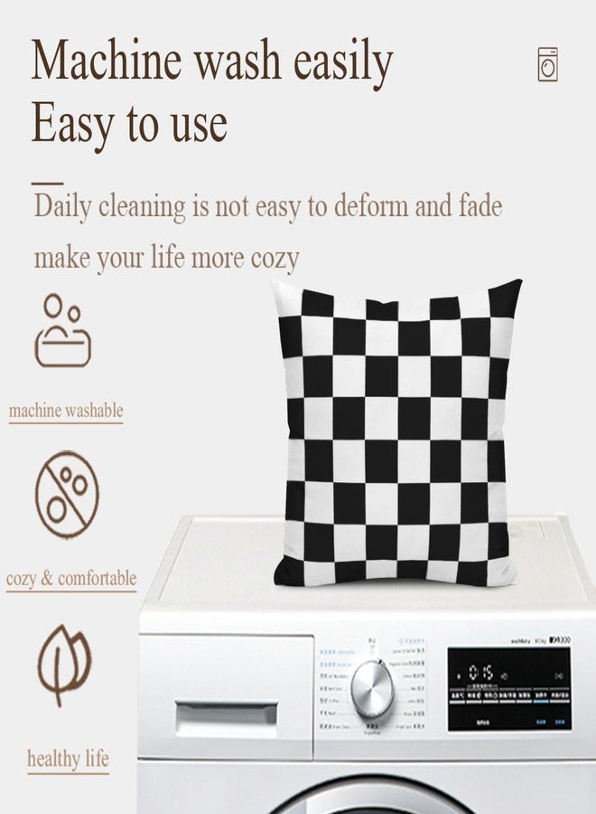 Qwalnely 2 Sets Checkered Decorative Throw Pillow Covers, 18x18 Inch for Living Room Couch Bed Sofa, Black and White Plaid Home Decor, Soft Cushion Case - Image 4