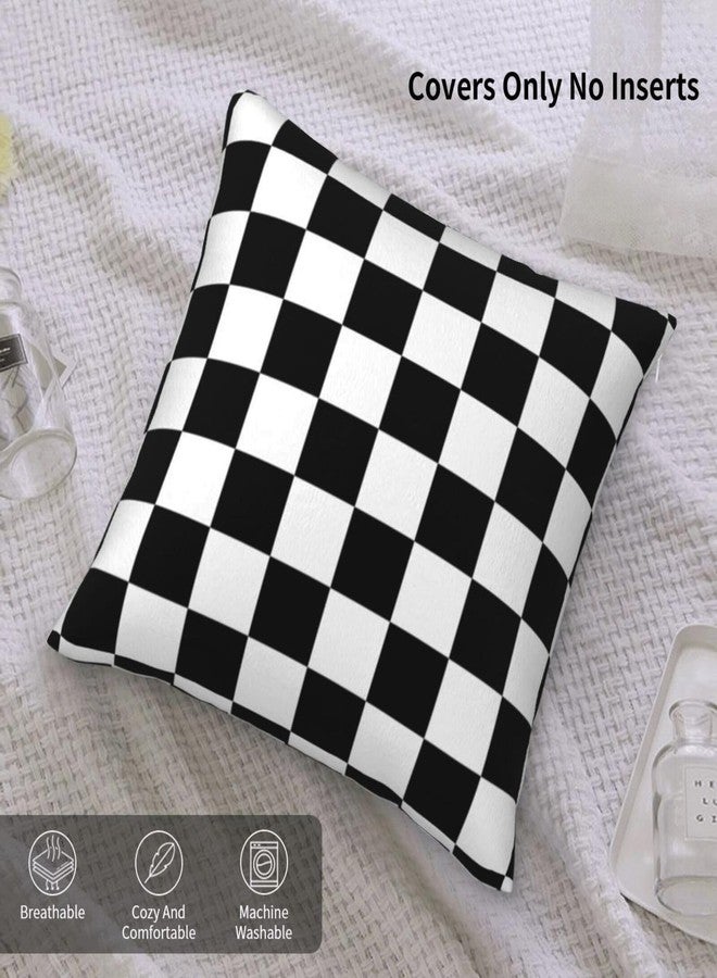Qwalnely 2 Sets Checkered Decorative Throw Pillow Covers, 18x18 Inch for Living Room Couch Bed Sofa, Black and White Plaid Home Decor, Soft Cushion Case - Image 5