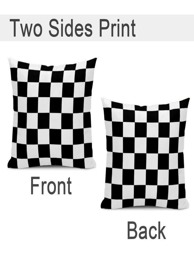 Qwalnely 2 Sets Checkered Decorative Throw Pillow Covers, 18x18 Inch for Living Room Couch Bed Sofa, Black and White Plaid Home Decor, Soft Cushion Case - Image 2