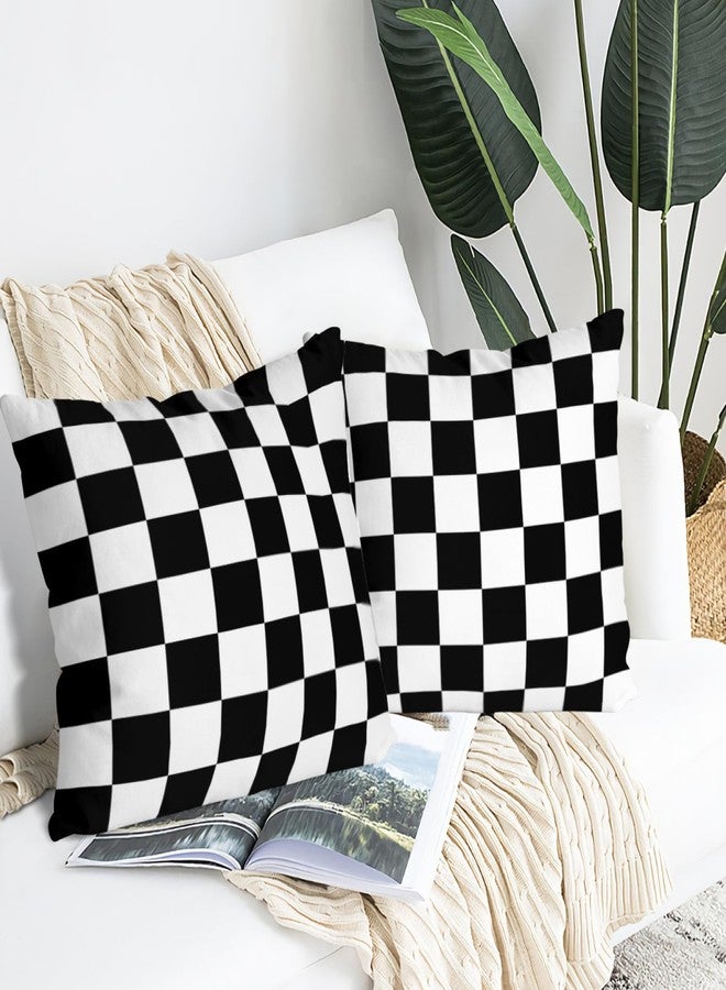Qwalnely 2 Sets Checkered Decorative Throw Pillow Covers, 18x18 Inch for Living Room Couch Bed Sofa, Black and White Plaid Home Decor, Soft Cushion Case - Image 3