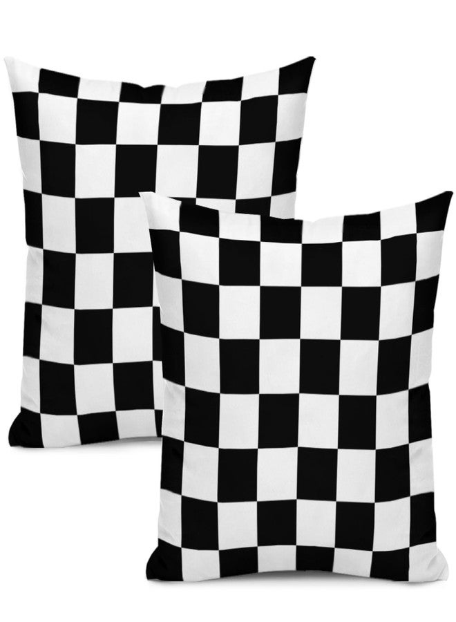 Qwalnely 2 Sets Checkered Decorative Throw Pillow Covers, 18x18 Inch for Living Room Couch Bed Sofa, Black and White Plaid Home Decor, Soft Cushion Case - Image 1