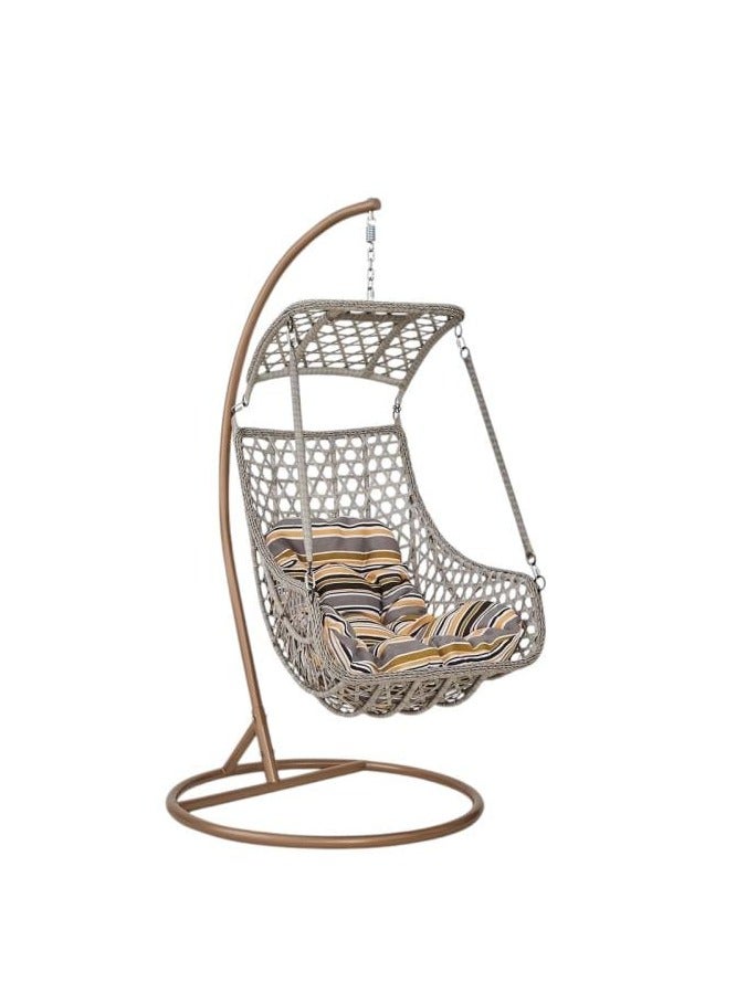 لليفانتي كرسي مرجيحة مفرد مع قاعدة من L’elefante – كرسي بيضوي معلق من الخيزران الصناعي مع وسادة سميكة – مرجيحة للاستخدام الداخلي والخارجي في الشرفة، الحديقة، التراس، أو غرفة المعيشة – تصميم عصري ومريح - Image 1