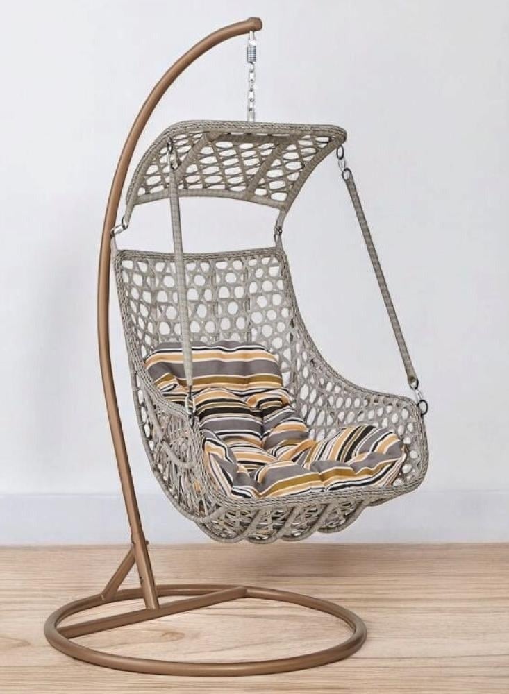 لليفانتي كرسي مرجيحة مفرد مع قاعدة من L’elefante – كرسي بيضوي معلق من الخيزران الصناعي مع وسادة سميكة – مرجيحة للاستخدام الداخلي والخارجي في الشرفة، الحديقة، التراس، أو غرفة المعيشة – تصميم عصري ومريح - Image 2