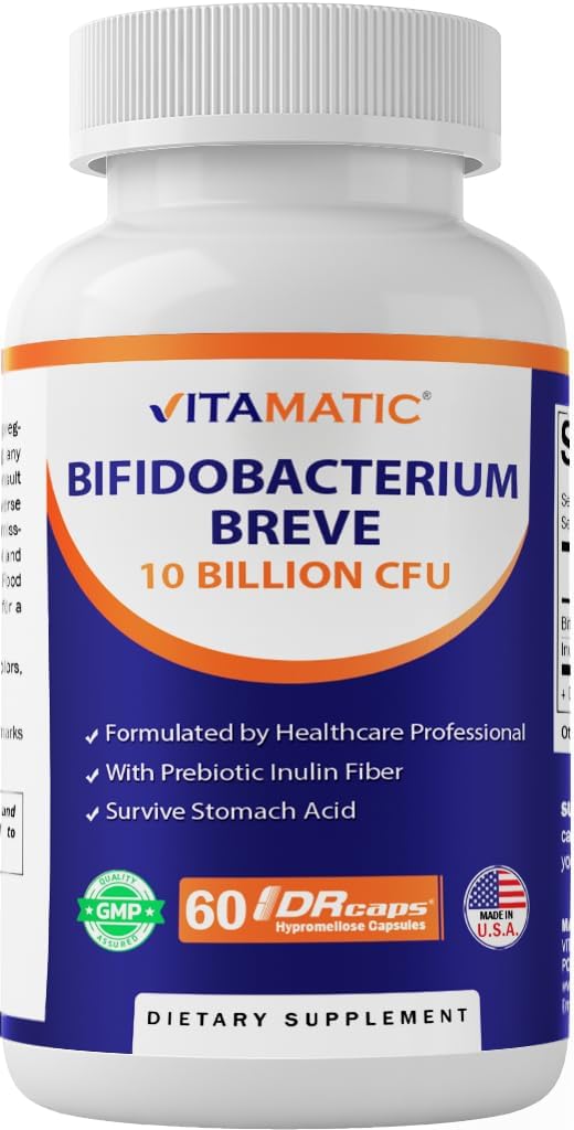 Vitamatic Bifidobacterium Breve  10B per DR Capsule  60 Count  Digestive Support  Made with Prebiotic Inulin Fiber - Image 1