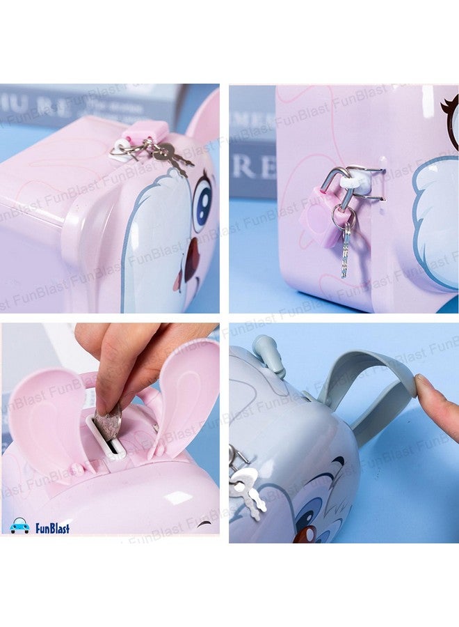 FunBlast Piggy Bank for Kids - Bunny Shaped Coin Box, Money Saving Metal Coin Bank with Key and Lock for Kids, Gullak for Money Bank for Kids, Return Gift for Kids (Random Color and Design) - Image 5