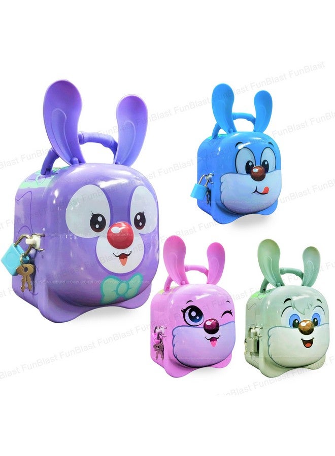 FunBlast Piggy Bank for Kids - Bunny Shaped Coin Box, Money Saving Metal Coin Bank with Key and Lock for Kids, Gullak for Money Bank for Kids, Return Gift for Kids (Random Color and Design) - Image 1