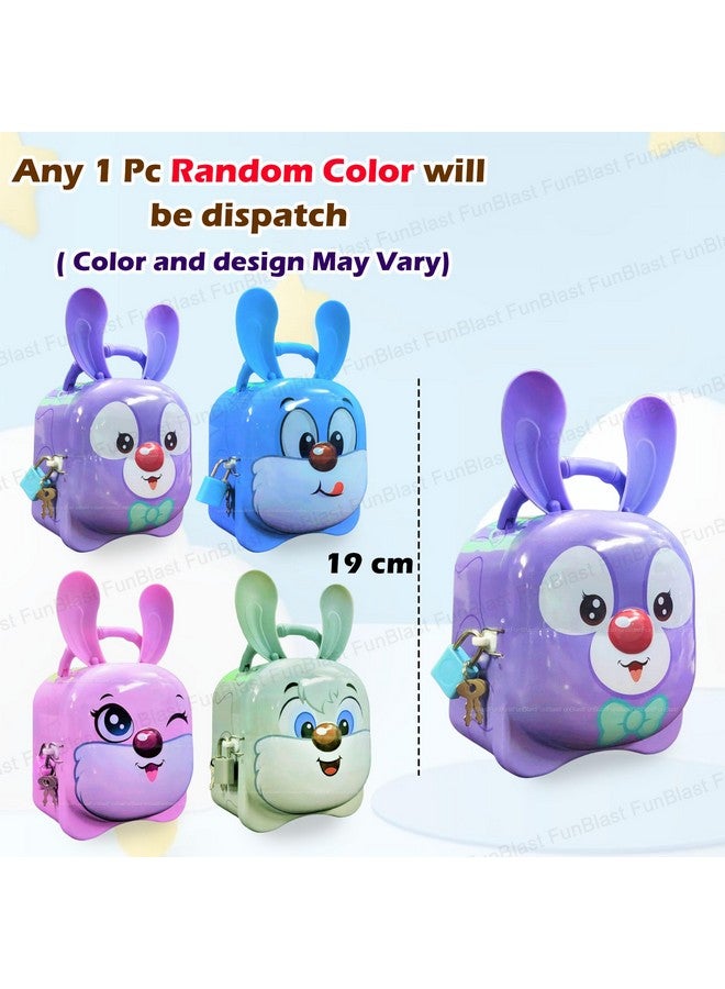 FunBlast Piggy Bank for Kids - Bunny Shaped Coin Box, Money Saving Metal Coin Bank with Key and Lock for Kids, Gullak for Money Bank for Kids, Return Gift for Kids (Random Color and Design) - Image 3