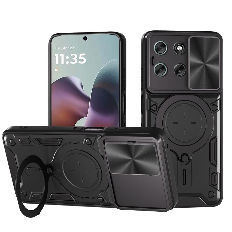 erorex For Motorola Moto G56 5G CD Texture Sliding Camshield Magnetic Holder Phone Case(Black) - Image 1