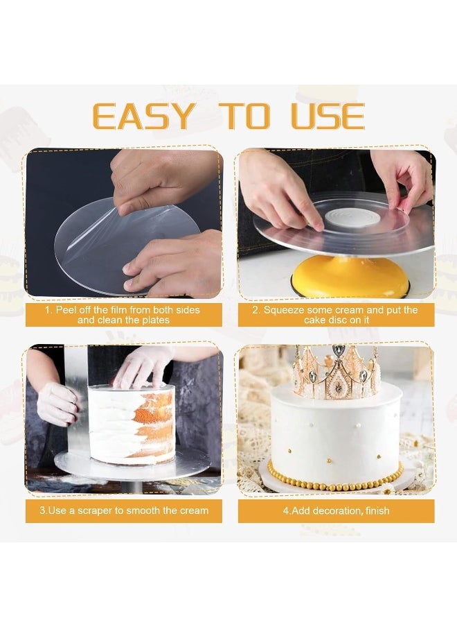 TPGP Pack of 3 Round Acrylic Cake Plates, Diameter 26 cm x 3 mm, Transparent Cake Plate with Acrylic Cake Scraper, Non-Adhesive Cake Board for Smoothing and Arranging Cakes, DIY  - Image 2
