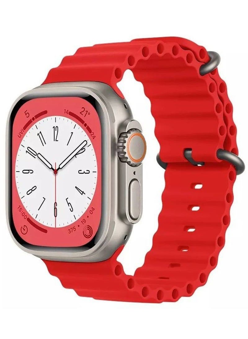 IAF - Ocean Silicone Rubber Watch Band Strap for Apple Watch Ultra 49mm/45mm/44mm/42mm Red - Image 1