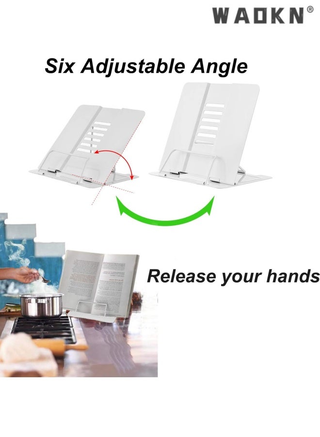 WAOKN Desk Book Stand Metal Reading Rest Book Holder Adjustable Cookbook Documents Holder Bookstands for Recipes Textbook Music Books, the First Day of School Gift for Students, Teachers ,20*15*17.5cm,white. - Image 4