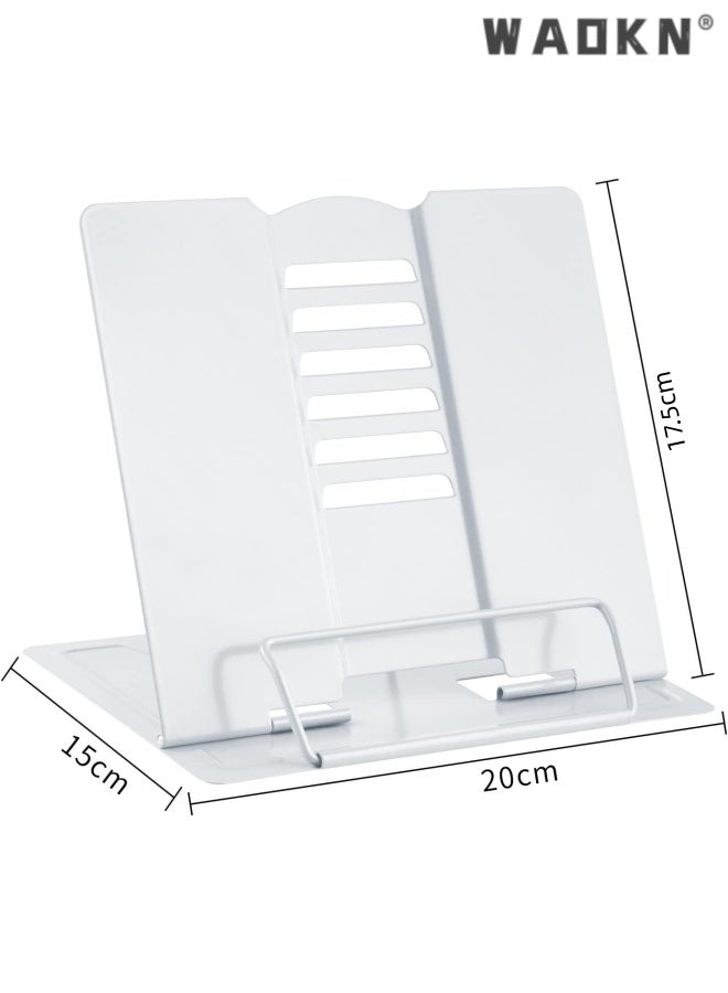 WAOKN Desk Book Stand Metal Reading Rest Book Holder Adjustable Cookbook Documents Holder Bookstands for Recipes Textbook Music Books, the First Day of School Gift for Students, Teachers ,20*15*17.5cm,white. - Image 3