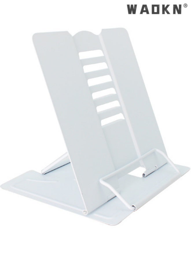 WAOKN Desk Book Stand Metal Reading Rest Book Holder Adjustable Cookbook Documents Holder Bookstands for Recipes Textbook Music Books, the First Day of School Gift for Students, Teachers ,20*15*17.5cm,white. - Image 1