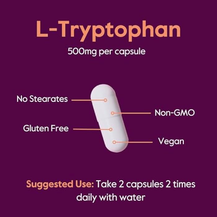 BESTVITE L-Tryptophan 500mg per Capsule (120 Vegetarian Capsules) - No Stearates - No Silica - No Gelatin - Vegan - Gluten Free - Non GMO - Image 5