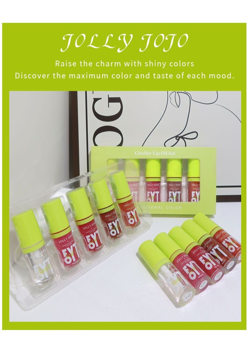 جولي جوجو مجموعة هدايا زيت الشفاه برأس فرشاة كبيرة مكونة من 5 ألوان، مرطب ومغذي للغاية، زيت توهج الشفاه بلمسة نهائية لامعة وناعمة، ملمع شفاه ملون لامع نباتي، تركيبة غير لاصقة، 5 قطع - Image 2