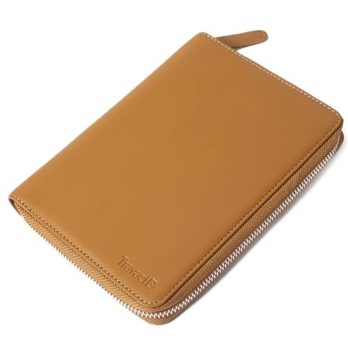 Travaci Full Grain Leather Family Passport Holder for 4 Passports RFID Passport Holder and Travel Document Organizer Large Leather Travel Wallet for Families Camel - Image 1