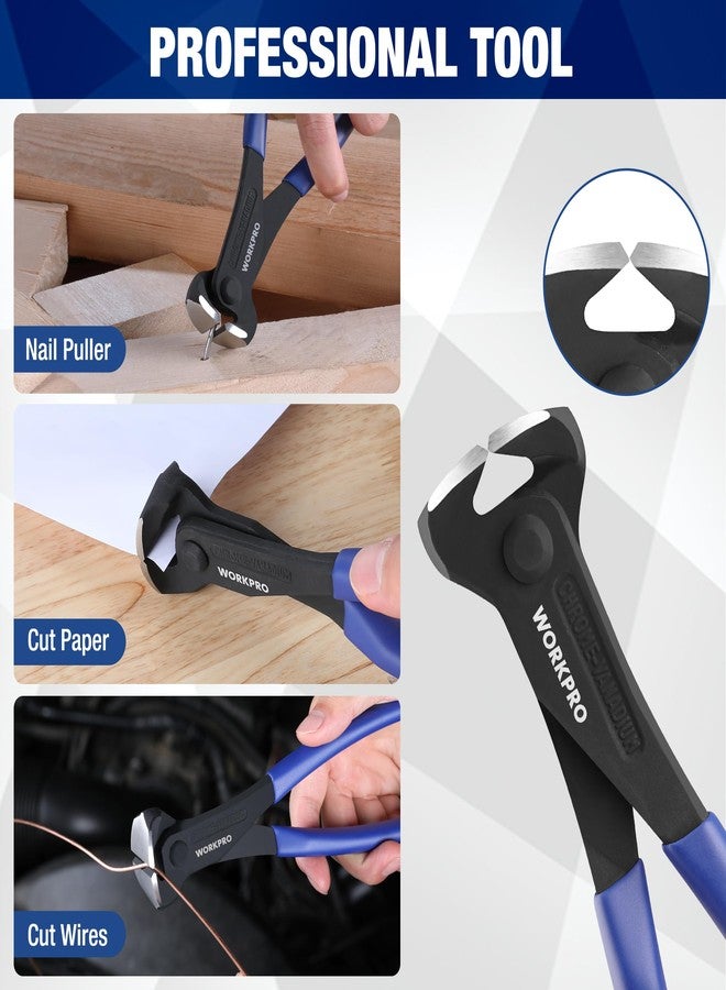ووركبرو كماشة سحب المسامير WORKPRO مقاس 8 بوصات، كماشة قطع طرفية - لمسة نهائية سوداء من فولاذ الكروم والفاناديوم، كماشة قطع طرفية عالية الرفع، كماشة نجار، مقصات طرفية لسحب المسامير أو قطع الأسلاك - Image 4