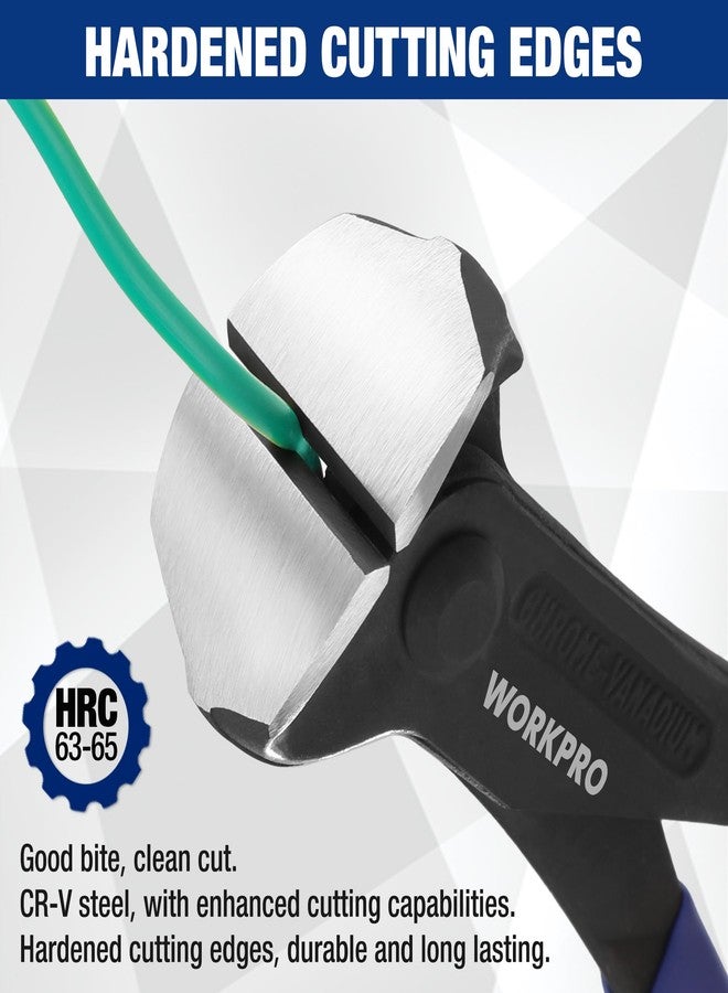 ووركبرو كماشة سحب المسامير WORKPRO مقاس 8 بوصات، كماشة قطع طرفية - لمسة نهائية سوداء من فولاذ الكروم والفاناديوم، كماشة قطع طرفية عالية الرفع، كماشة نجار، مقصات طرفية لسحب المسامير أو قطع الأسلاك - Image 2