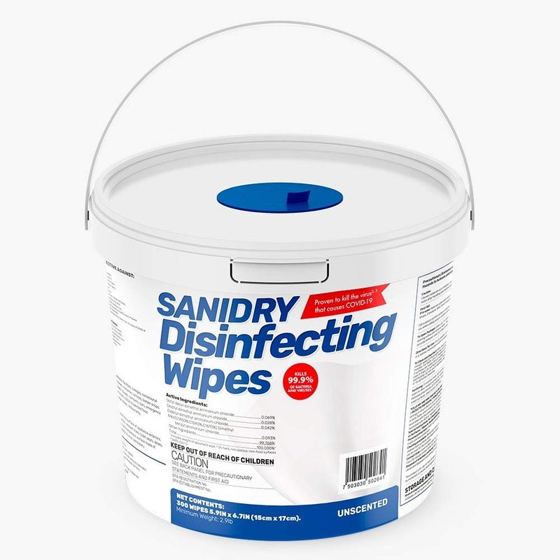 Rosmar SaniDry Disinfecting Wipes, 300 Count, EPA Approved, Unscented, White, Nonabrasive, Multi-Surface Cleaning Wipes, for Use in Health Facilities, Schools, Industrial, Household - Image 1