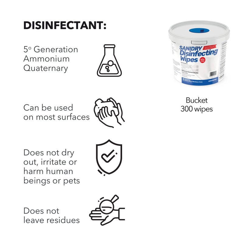 Rosmar SaniDry Disinfecting Wipes, 300 Count, EPA Approved, Unscented, White, Nonabrasive, Multi-Surface Cleaning Wipes, for Use in Health Facilities, Schools, Industrial, Household - Image 3