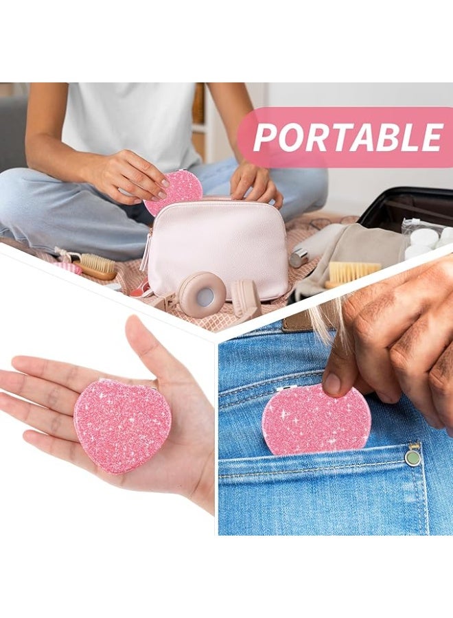 Compact Folding Mirror Heart Shaped Magnifying Mini Vanity Mirror Portable Travel Makeup Mirror for Purse Double-Sided Cute Glitter Cosmetic Mirror for Women Home Office - Image 4