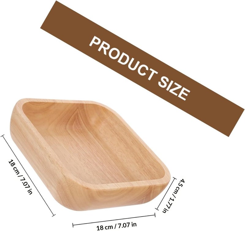 Square Wooden Salad Bowl 18cm Rubber Wood Square Shape Fruit Vegetable Snack Serving Bowl Reusable Restaurant Dinnerware for Home Kitchen - Image 2
