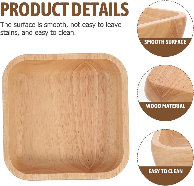 Square Wooden Salad Bowl 18cm Rubber Wood Square Shape Fruit Vegetable Snack Serving Bowl Reusable Restaurant Dinnerware for Home Kitchen - Image 3