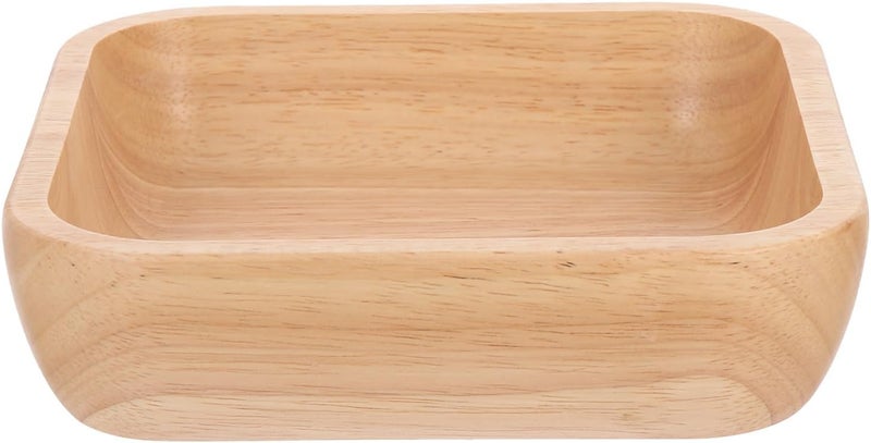 Square Wooden Salad Bowl 18cm Rubber Wood Square Shape Fruit Vegetable Snack Serving Bowl Reusable Restaurant Dinnerware for Home Kitchen - Image 1