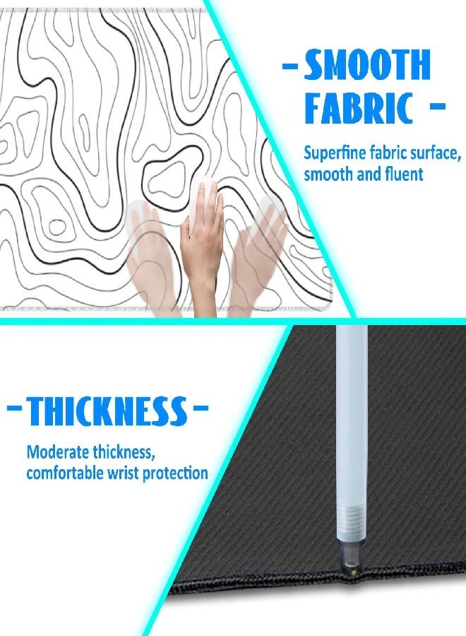 Extended Big Mouse Pad Large,100cm X 50cm X 0.3cm ，XL Gaming Mouse Pad Desk Pad,Computer Keyboard Mouse Mat Mousepad ,White Topographic - Image 4