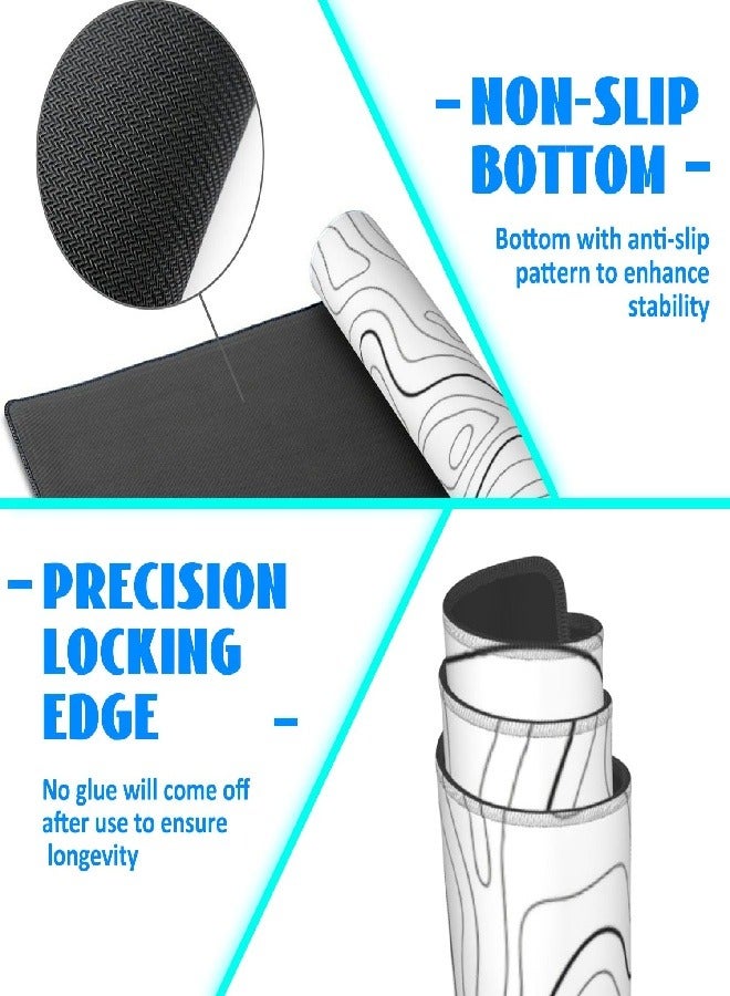 Extended Big Mouse Pad Large,100cm X 50cm X 0.3cm ，XL Gaming Mouse Pad Desk Pad,Computer Keyboard Mouse Mat Mousepad ,White Topographic - Image 5