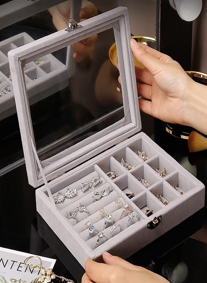Pekos Women's Velvet Glass Ring Earrings Jewelry Box - Display Storage Showcase Holder Organizer (9 Grid Jewellery Box) - Image 5