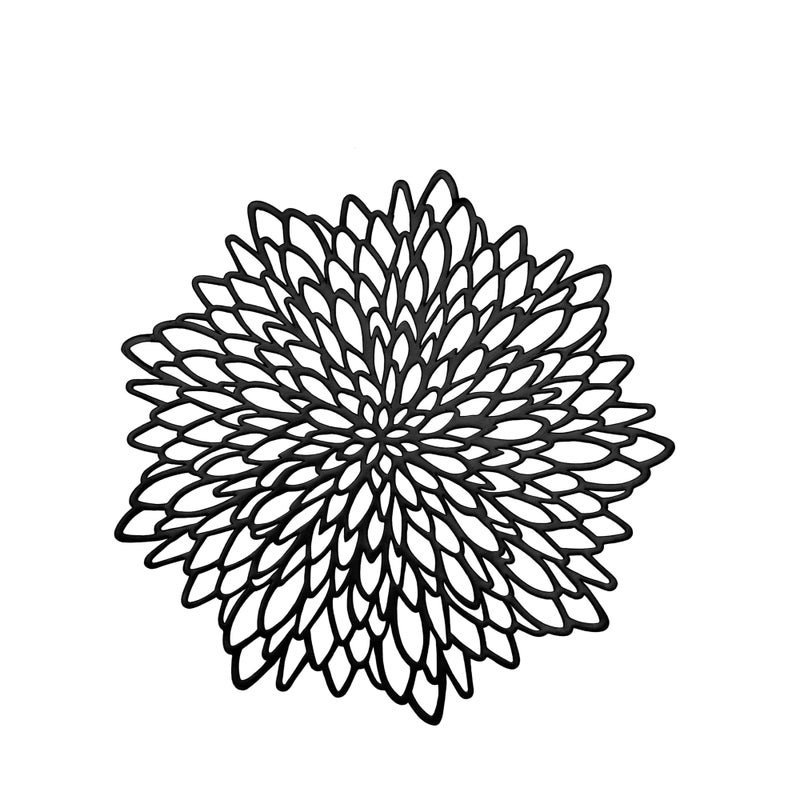 SOLARAE Set of 6 Black Placemats Pressed Vinyl Hollow Out Round Floral Dining Table Mats Centerpiece Decoration 15" - Image 1
