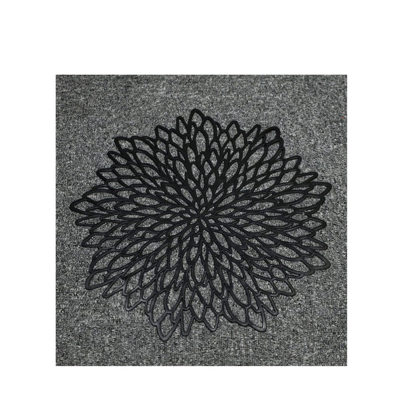SOLARAE Set of 6 Black Placemats Pressed Vinyl Hollow Out Round Floral Dining Table Mats Centerpiece Decoration 15" - Image 3