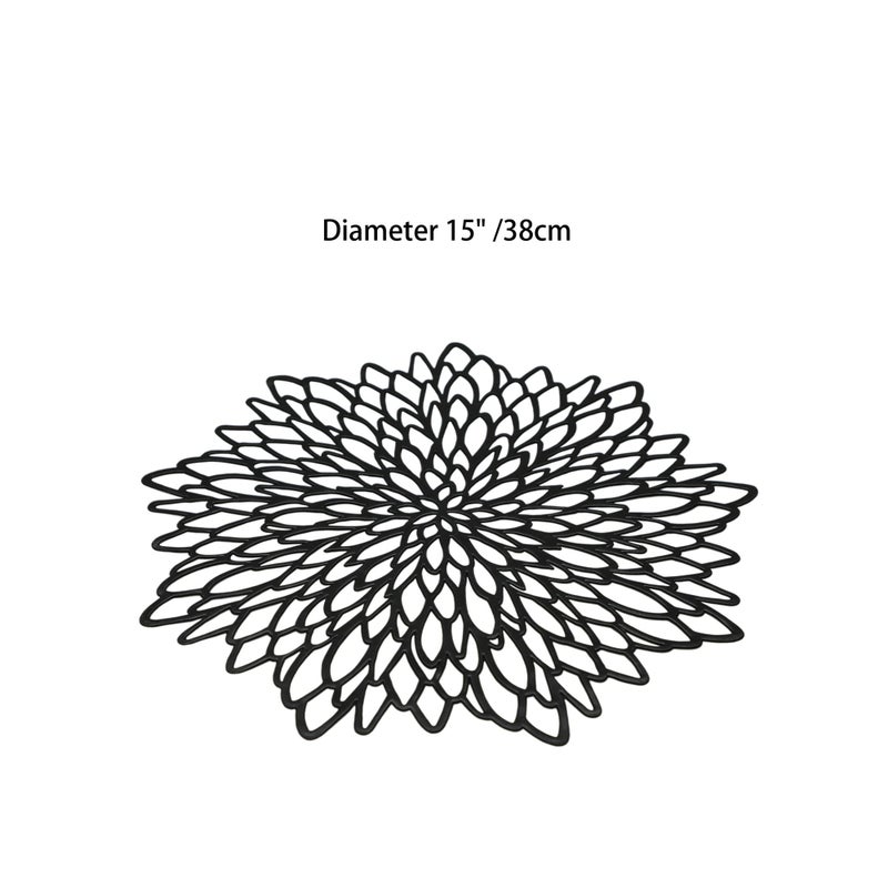 SOLARAE Set of 6 Black Placemats Pressed Vinyl Hollow Out Round Floral Dining Table Mats Centerpiece Decoration 15" - Image 4