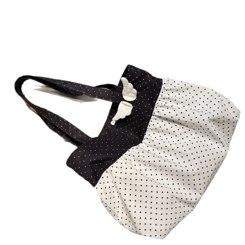 Retro Polka Dot Shoulder Bag with Cute Wings and Color Block - Image 5