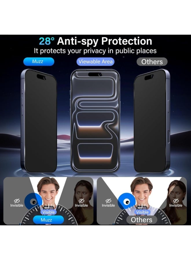 Muzz IPhone 17 Pro Max Privacy Screen Protector, Edge to Edge Matte Tempered Glass, 9H Anti-Shatter, Full Coverage, Face ID Compatible, 2 Pack Iphone 17 Pro Max 5G 2025 - Image 2