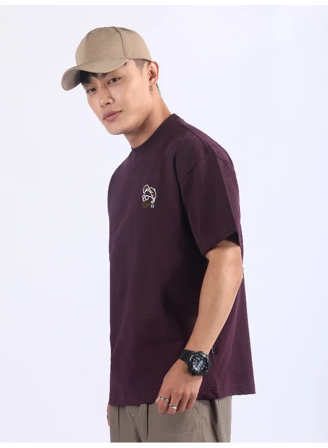 Beyoung Dark Purple Musafir Printed T-Shirt